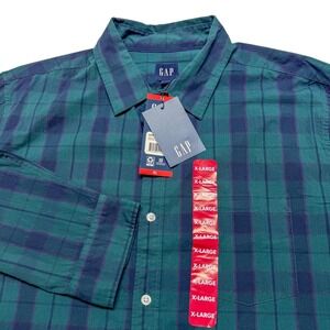 Gap Shirt‎ Mens XL Green Blue Sycamore Plaid Button Front Long Sleeve Casual NEW
